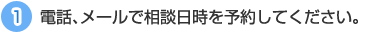 1.電話、メールで相談日時を予約してください。